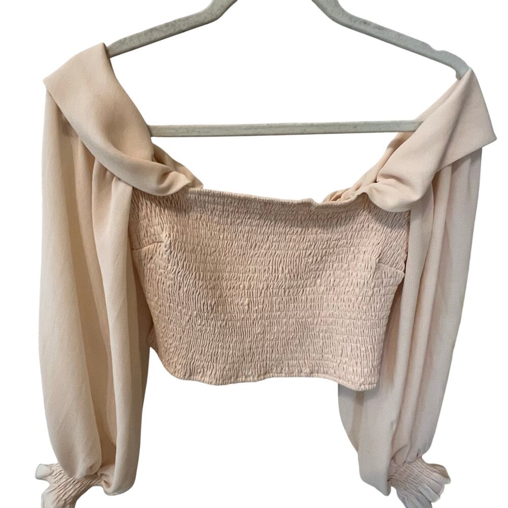Windsor Beige Cream Ruched Puffy Sleeve Cropped Top Women's Size Medium Boho